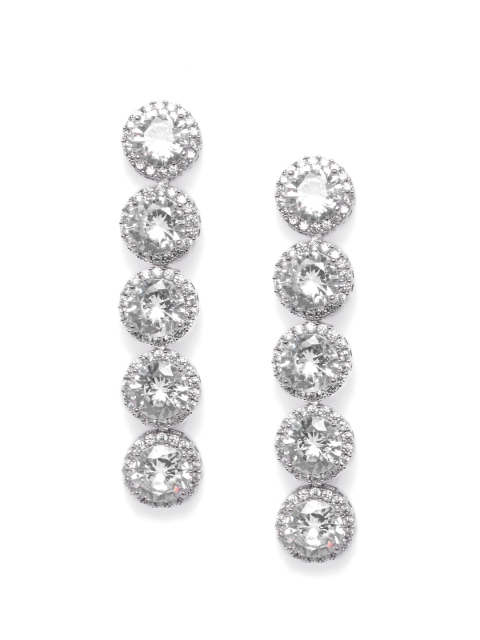 

Peora Silver-Toned & White Contemporary Drop Earrings