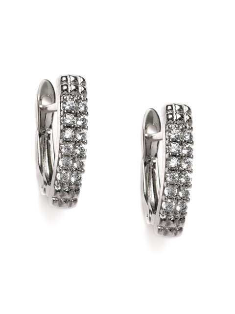 

Peora Silver-Toned & White Contemporary Half Hoop Earrings