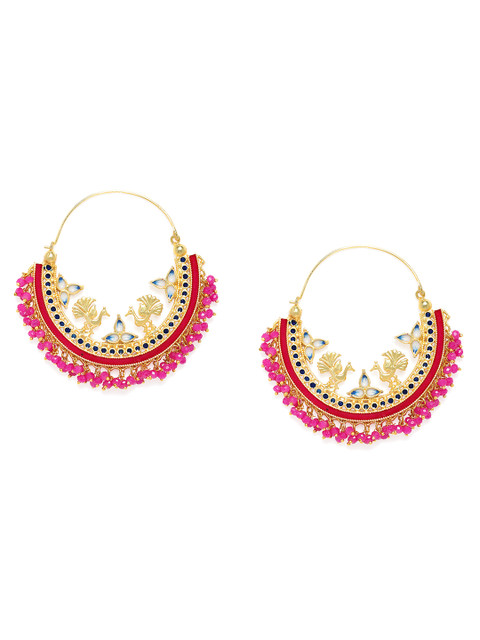 

Peora Gold-Toned & Pink Circular Hoop Earrings