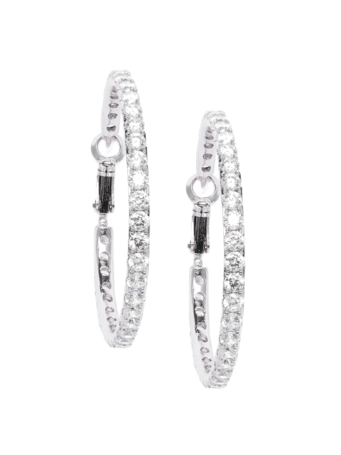 

Peora Silver-Plated & White Cubic Zirconia Studded Circular Hoop Earrings