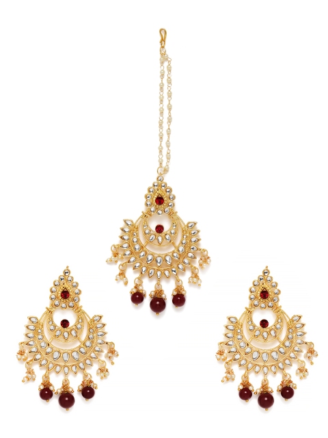 

Peora Women Maroon Gold-Plated Kundan Studded Jewellery Set