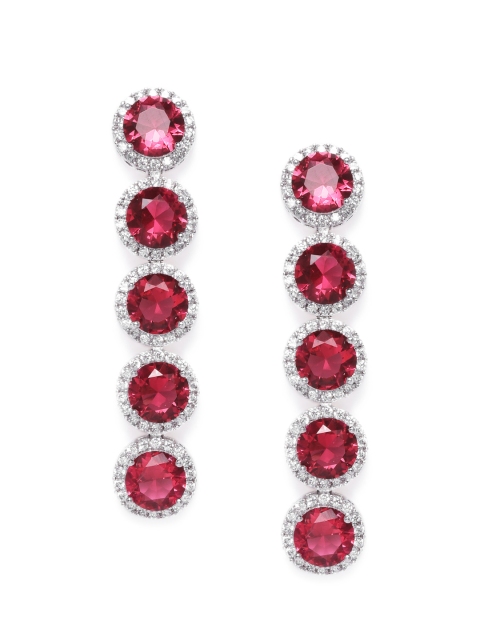 

Peora Red & Silver-Plated Cubic Zirconia Studded Contemporary Drop Earrings