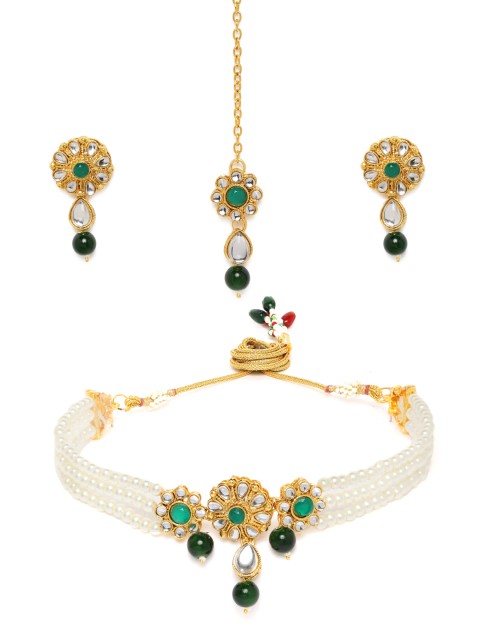 

Peora Gold Plated & White Jewellery Set With Maang Tika