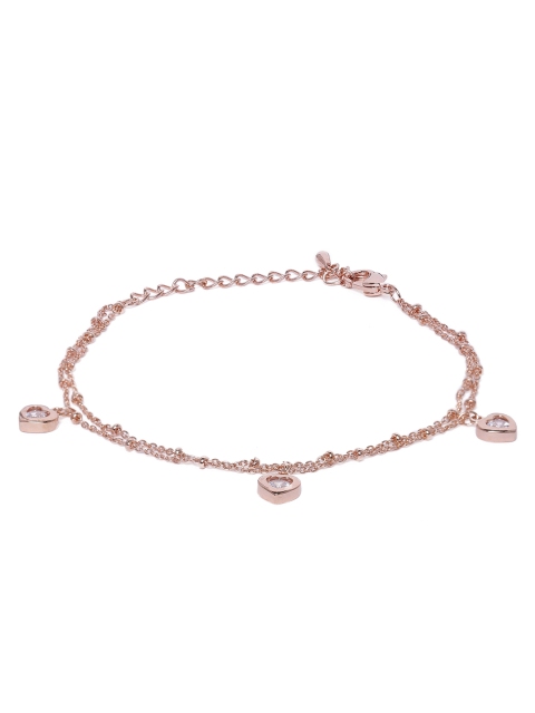 

Peora Rose Gold-Plated Cubic Zirconia Studded Link Chain Heart Charm Adjustable Anklet