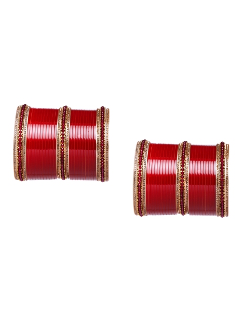 

Peora Red & Gold-Plated Set Of 2 Matching Bangles Wedding Chuda Set