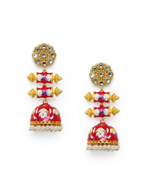 

Peora Red & Gold-Toned Enamelled Dome Shaped Jhumkas