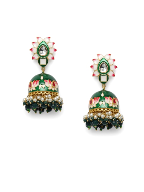 

Peora Green & Gold-Toned Meenakari Dome Shaped Jhumkas