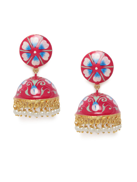 

Peora Gold-Toned & Red Enamelled Dome Shaped Jhumkas