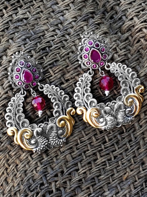 

Peora Silver-Plated & Gold-Toned Oxidised Peacock Shaped Drop Earrings