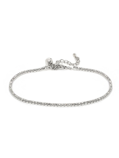 

Peora Silver-Plated & White Cubic Zirconia Studded Link Chain Adjustable Anklet