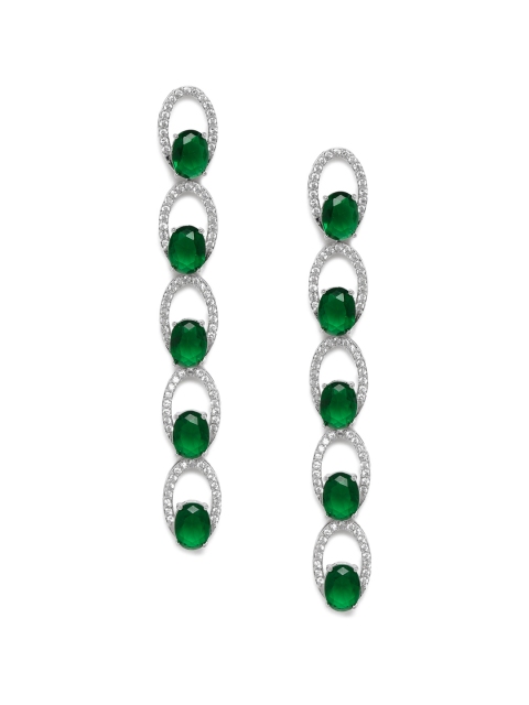 

Peora Silver-Plated & Green Contemporary Drop Earrings