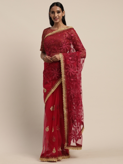 

Tikhi Imli Pink Embroidered Net Saree