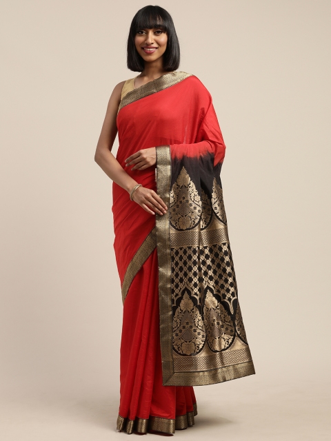 

Tikhi Imli Red Art Silk Solid Banarasi Saree
