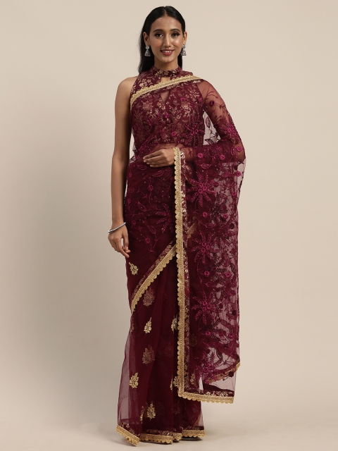 

Tikhi Imli Magenta Pink Embroidered & Embellished Net Saree