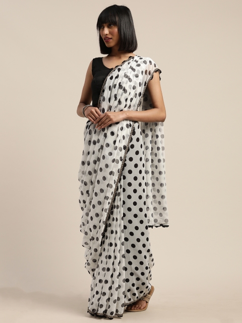 

Tikhi Imli White & Black Poly Georgette Polka Dots Printed Saree