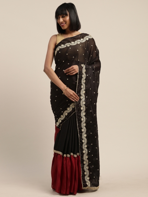 

Tikhi Imli Black & Maroon Poly Crepe Embroidered Saree