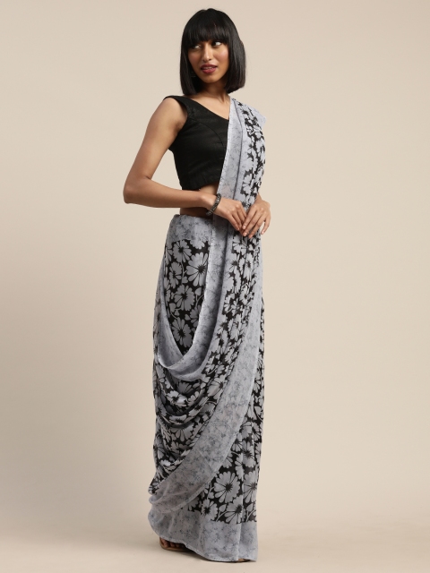 

Tikhi Imli Grey & Black Poly Georgette Floral Printed Saree