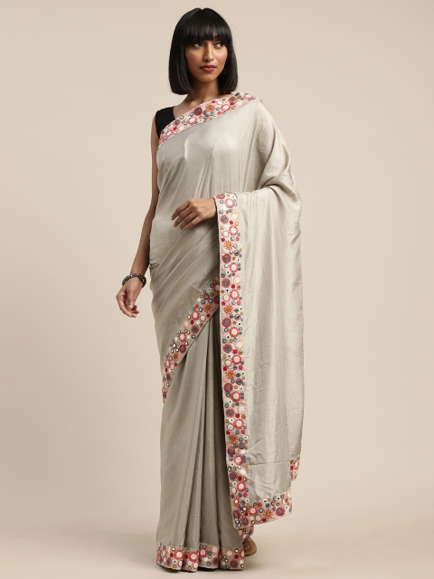 

Tikhi Imli Grey Solid Poly Georgette Saree