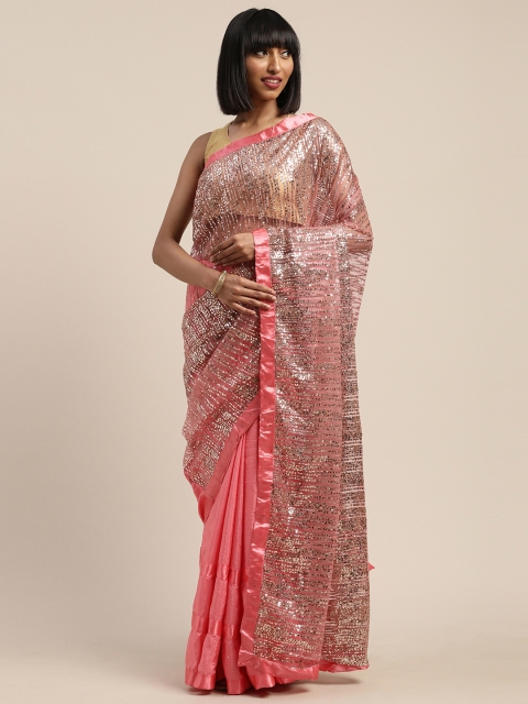 

Tikhi Imli Pink Solid Poly Crepe Saree With Sequined Detailining