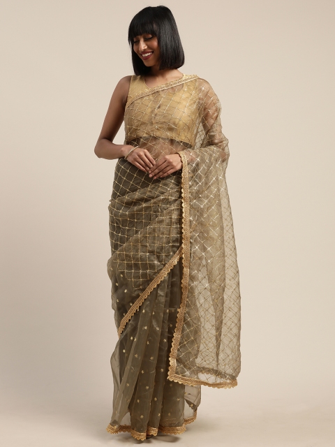 

Tikhi Imli Beige & Gold-Toned Organza Embellished Saree