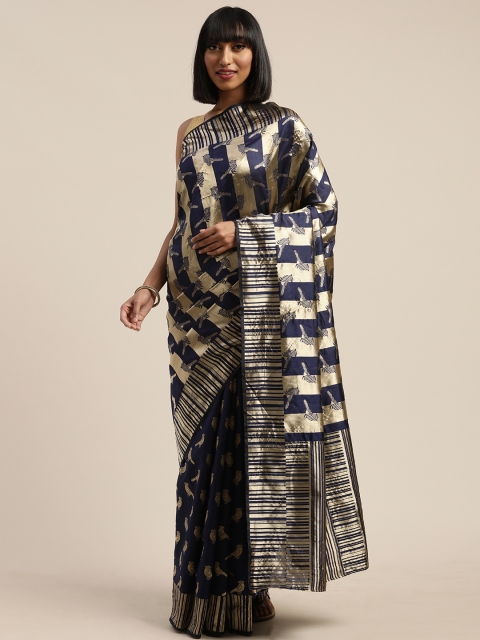 

Tikhi Imli Navy Blue & Golden Poly Silk Woven Design Saree