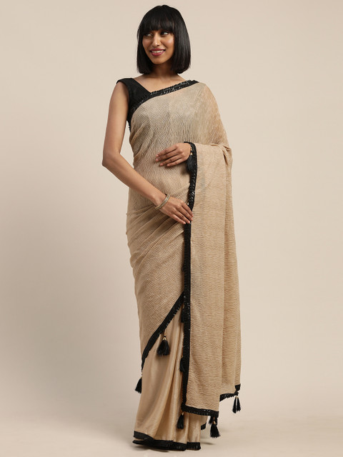 

Tikhi Imli Beige Solid Poly Crepe Saree