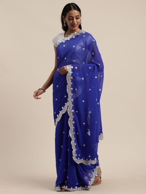 

Tikhi Imli Blue & Silver-Toned Poly Georgette Embellished Saree