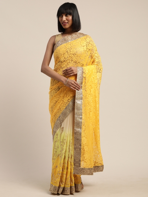 

Tikhi Imli Yellow & Beige Poly Georgette Embroidered Saree