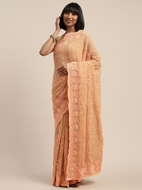 

Tikhi Imli Peach-Coloured Embroidered Poly Georgette Saree