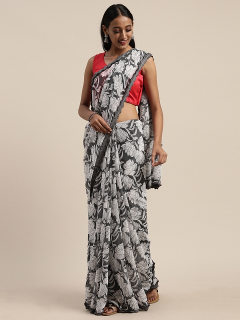

Tikhi Imli Black & White Poly Georgette Floral Printed Saree
