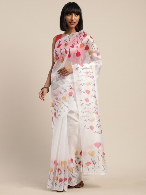

Tikhi Imli White & Red Organza Printed Saree