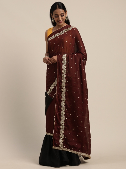

Tikhi Imli Brown & Black Poly Crepe Embellished Saree
