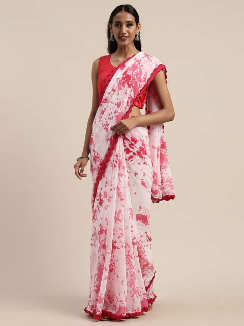 

Tikhi Imli Pink Printed Poly Georgette Saree, White