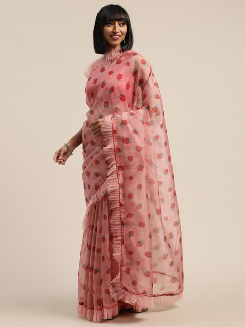 

Tikhi Imli Pink Printed Organza Saree
