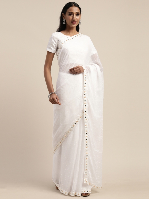 

Tikhi Imli White Solid Poly Georgette Embellished Border Saree