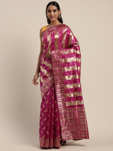 

Tikhi Imli Fuchsia Pink & Gold-Toned Poly Silk Woven Design Saree