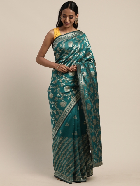 

Tikhi Imli Teal Green & Gold-Toned Poly Silk Woven Design Saree