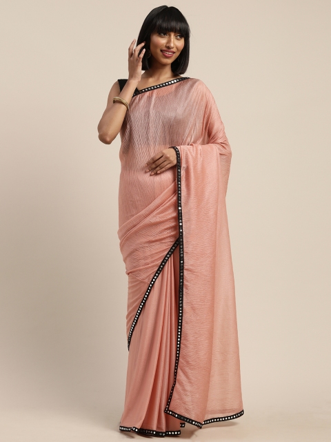 

Tikhi Imli Peach-Coloured Solid Poly Crepe Saree