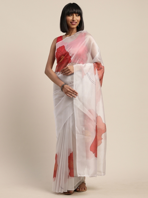 

Tikhi Imli Off-White & Red Organza Floral Printed Saree