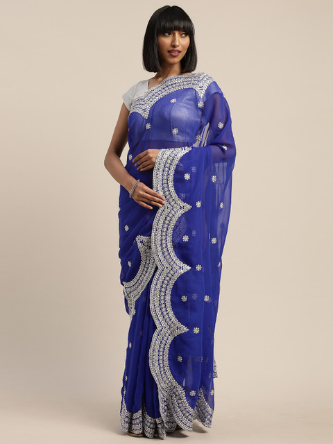 

Tikhi Imli Blue & Silver-Coloured Poly Georgette Embroidered Saree