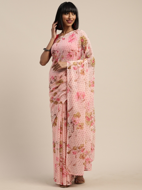 

Tikhi Imli Pink & Green Poly Georgette Printed Saree