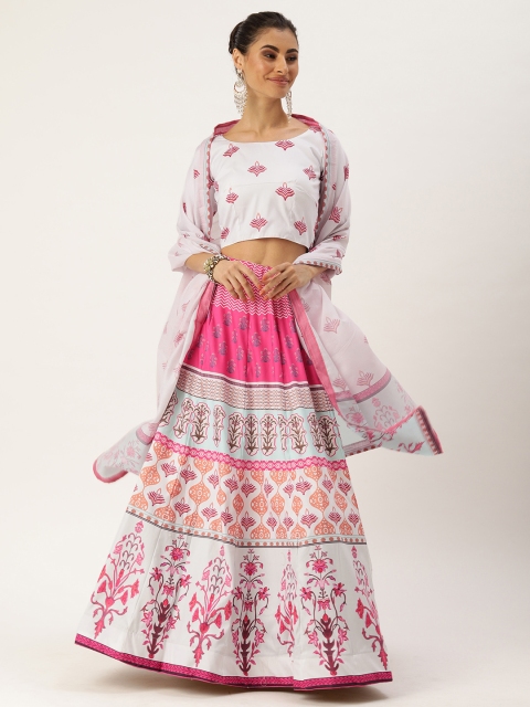 

LOOKNBOOK ART White & Pink Printed Ready to Wear Lehenga & Blouse with Dupatta