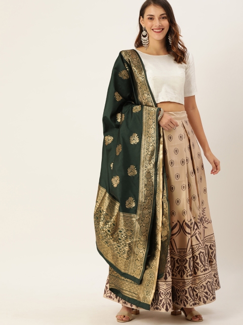 

LOOKNBOOK ART White & Cream-Coloured Printed Ready to Wear Lehenga & Blouse with Dupatta