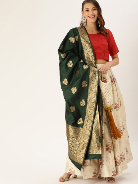 

LOOKNBOOK ART Off-White & Red Solid Ready to Wear Lehenga & Blouse with Dupatta