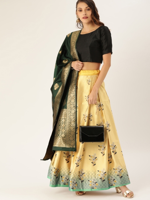 

LOOKNBOOK ART Yellow & Black Solid Ready to Wear Lehenga & Blouse with Dupatta