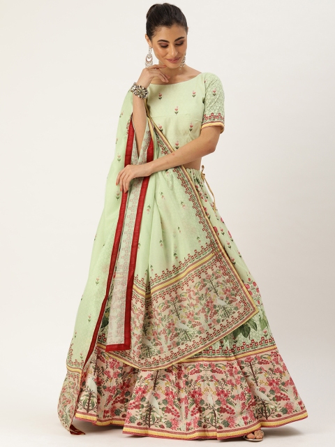 

LOOKNBOOK ART Sea Green & Maroon Printed Ready to Wear Lehenga & Blouse with Dupatta