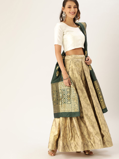 

LOOKNBOOK ART White & Beige Floral Printed Ready to Wear Lehenga & Blouse with Dupatta