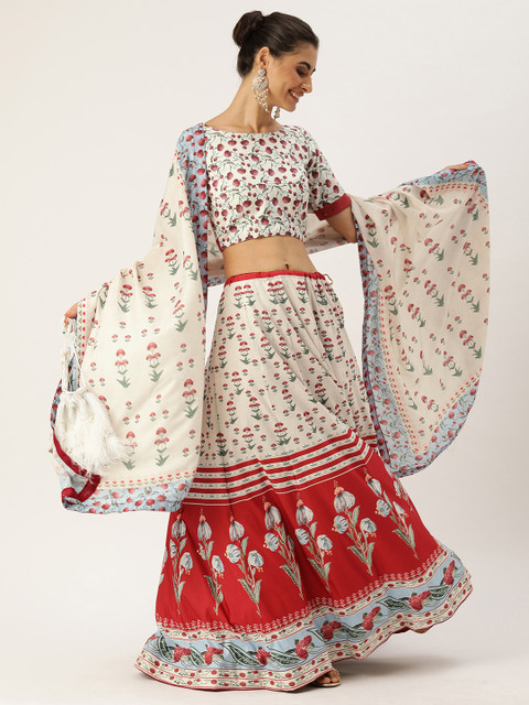 

LOOKNBOOK ART White & Red Printed Ready to Wear Lehenga & Blouse with Dupatta