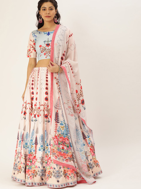 

LOOKNBOOK ART Pink & Multicoloured Printed Ready to Wear Lehenga & Blouse with Dupatta