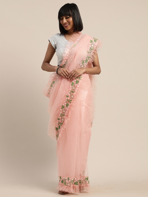 

Tikhi Imli Peach-Coloured Embellished Net Saree